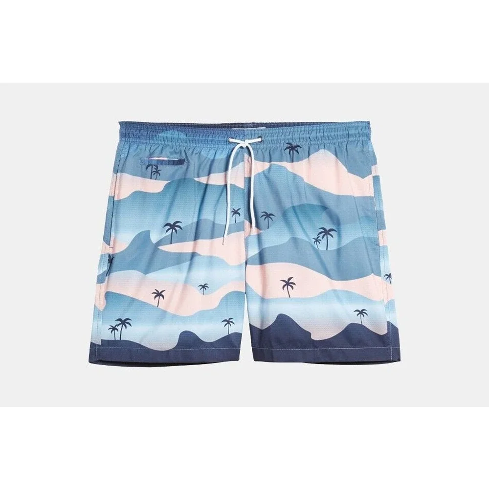 Trunks Surf & Swim Co. Mens M Palm Tree Swim Shorts Pocket Drawstring Multicolor